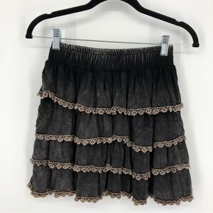 Pol Womens Mini Skirt Size Small Black Whymsigoth Fairy Tiered Crochet Lace Dyed